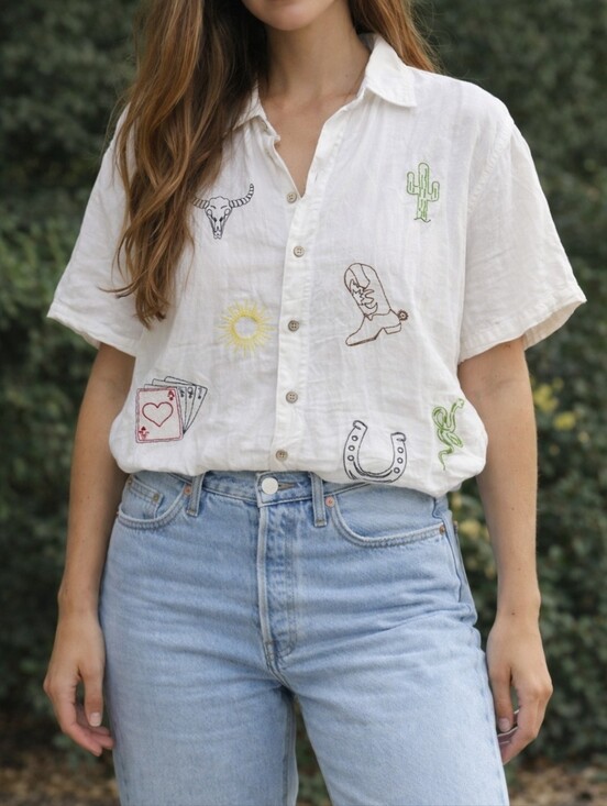 Bluenotes Tops - The Vacation Linen Shirt Western Embroidery